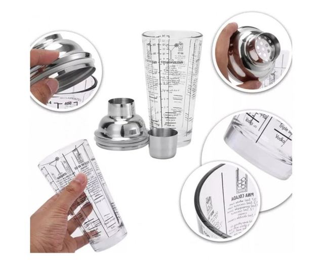 Shaker pentru Cocktail cu retete, Sticla si Otel inoxidabil, 400 ml