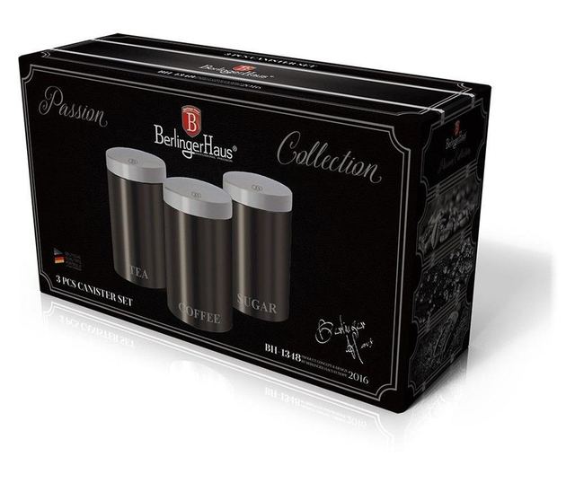 Set 3 recipiente pentru bucatarie Carbon Metalic Line Berlinger Haus BH 1348