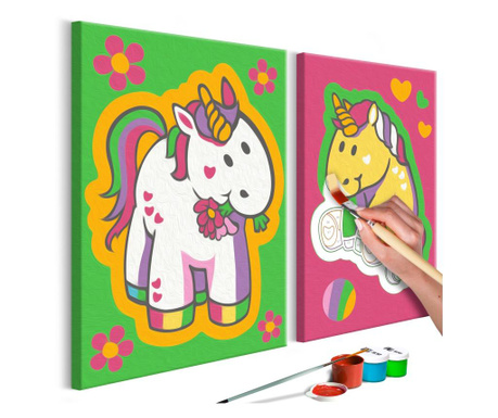 Slika za samostalno slikanje Artgeist - Unicorns (Green & Pink) -...