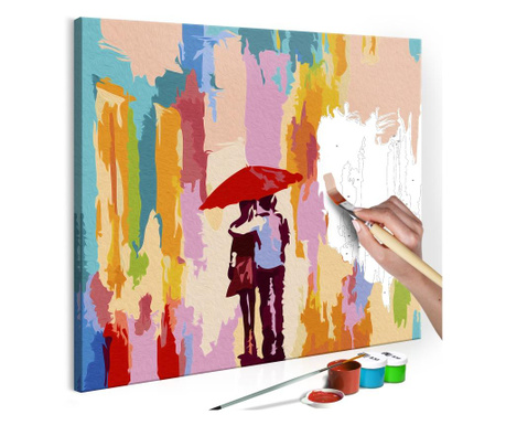 Slika za samostalno slikanje Artgeist - Couple Under An Umbrella (Pink Background) - 45 x 45 cm
