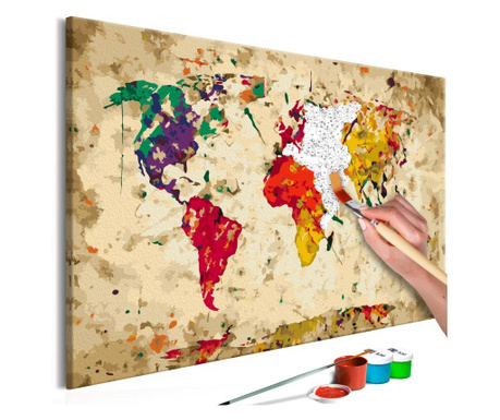 Slika za samostalno slikanje Artgeist - World Map (Colour Splashes) - 60 x 40 cm