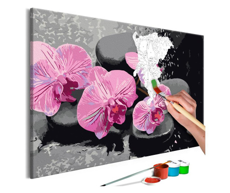 Slika za samostalno slikanje Artgeist - Orchid With Zen Stones (Black Background) - 60 x 40 cm