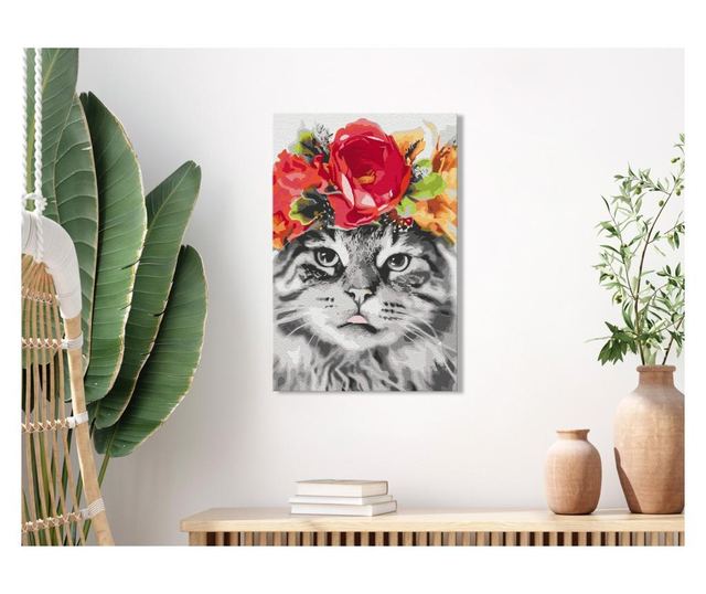 Slika za samostalno slikanje Artgeist - Cat With Flowers - 40 x 60 cm