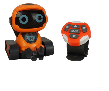 Robot inteligent cu senile, cu telecomanda tip ceas, robot de programare, portocaliu