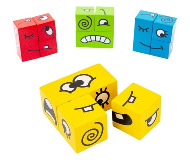 Joc Montessori si Puzzle cuburi - Exprimarea emotiilor, din lemn
