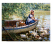 Tablou cu rama de lemn GM046, Fata in barca, Pictura cu Diamante, Goblen cu pietre 5D, 40 x 50 cm