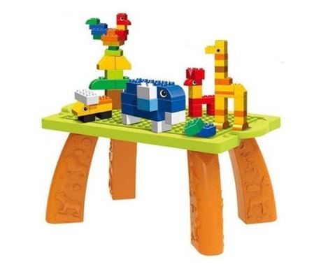 Set Masa si Cutie cu 100 Cuburi de Constructie