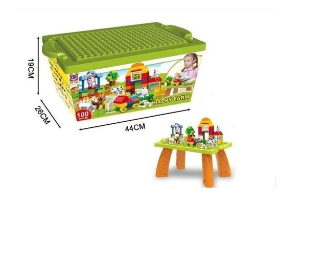 Set Masa si Cutie cu 100 Cuburi de Constructie