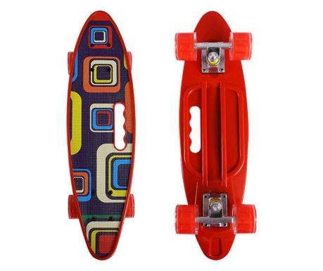 PennyBoard cu maner si lumini in roti, Forme Rosu