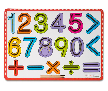 Placa Montessori Invata sa scrii Cifrele si semnele matematice, din lemn