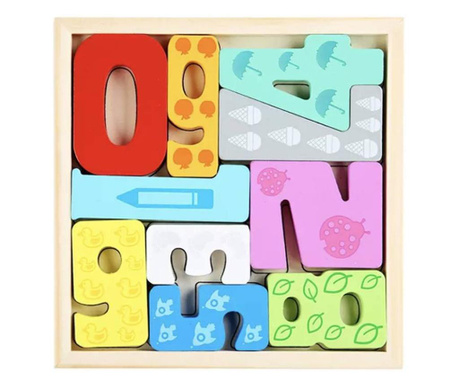 Tetris si puzzle cifrele colorate 0-9, Joc Montessori din lemn