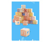 Joc Montessori 26 piese Cuburi cu Literele alfabetului, cuvinte, culori, animale, din lemn