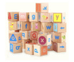 Joc Montessori 26 piese Cuburi cu Literele alfabetului, cuvinte, culori, animale, din lemn