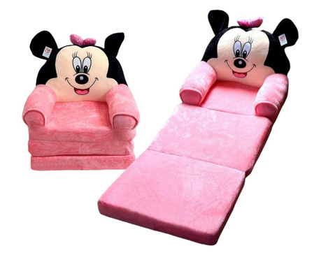 Fotoliu Minnie Mouse roz, cu 3 placi, Extensibil la 115 cm