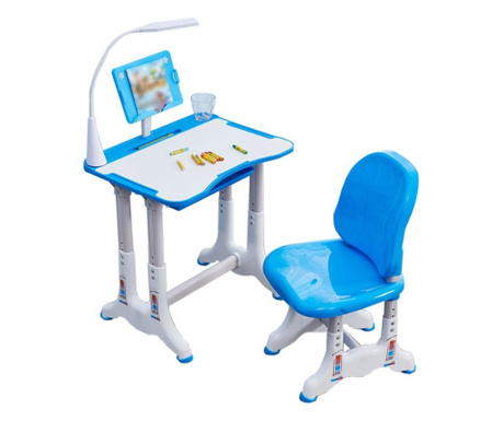 Birou cu scaun, reglabile pe inaltime, cu lampa si suport tableta, L-Sun - bleu