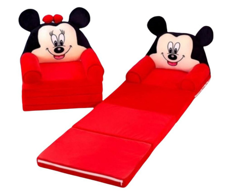 Fotoliu Minnie Mouse Rosu/Negru, cu 4 placi, Extensibil la 150 cm