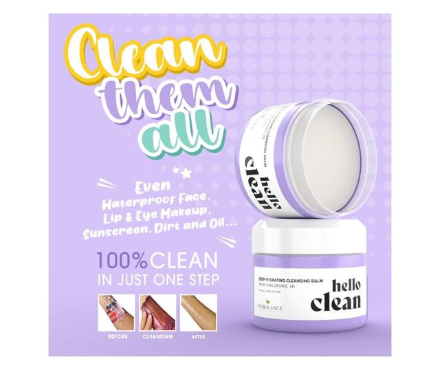 Balsam de curatare faciala 3 in 1 cu acid hialuronic, pentru ten normal sau uscat, Hello Clean, Bio Balance, 100 ml