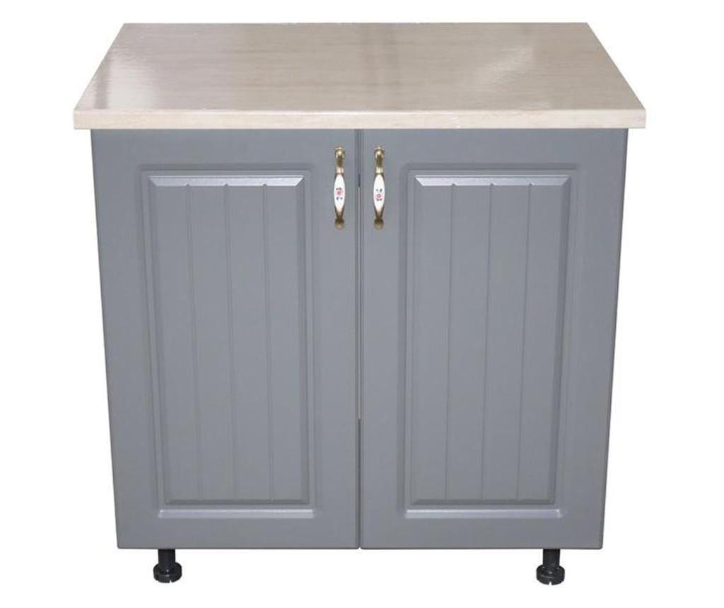 Ormar za umivaonik s 2 vrata, dimenzije 80 cm, boja zebra, bijelo/sivo (MDF), s umivaonikom od travertina, ukupne dimenzije 80x8 - 2