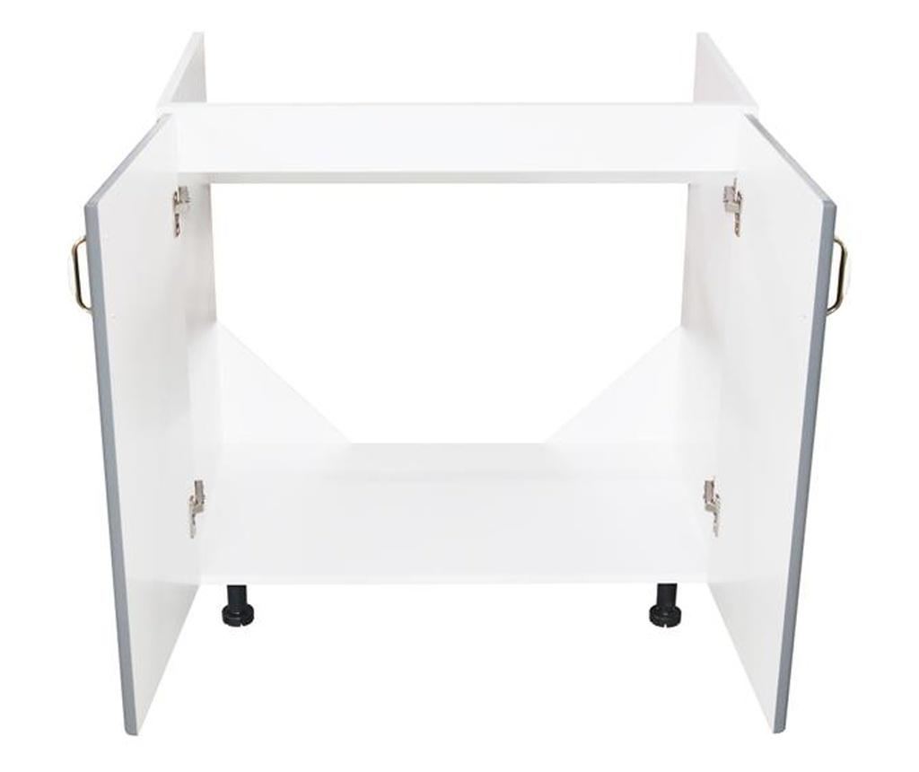 Ormar za umivaonik s 2 vrata, dimenzije 80 cm, boja zebra, bijelo/sivi MDF, s radnom pločom od jasena, dimenzije 80x85x60 cm. - 5