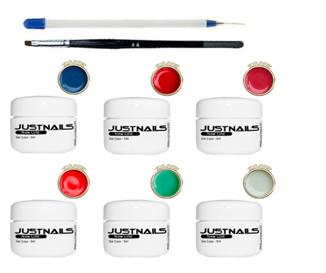 Kit 6 x gel color 5ml + 2 x pensula Justnails