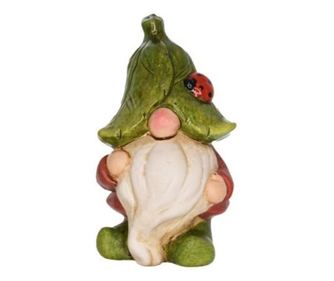 Gnome figura, levélkalap, 7x7x12 cm