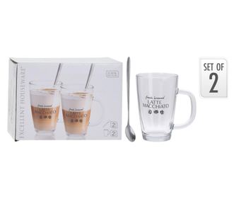 Set 2 cani sticla + lingurite, latte macchiato