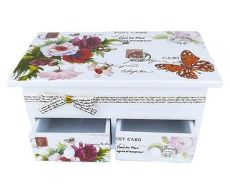 Cutie de bijuterii alba din lemn, cu capac pictat post card, 18 cm, Doty