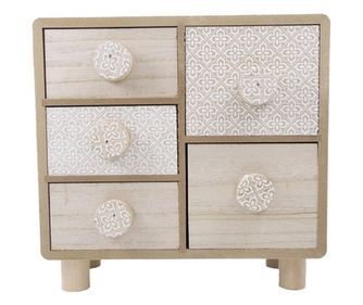 Cutie de bijuterii camilla din lemn, cu 5 sertare, lucrata cu atentie la detalii, aspect elegant, rustic, 25 x 23 cm, bej, Doty