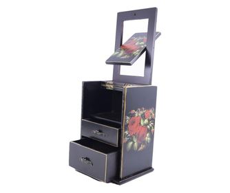 Cutie de bijuterii anne cu aspect vintage din lemn, maro inchis, cu capac, compartimentata, 2 sertare, oglinda care se roteste