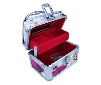Cutie de bijuterii middle trunk din material de calitate, , usor de transportat, detalii argintii, 2 nivele, 2 cheite, multicolo