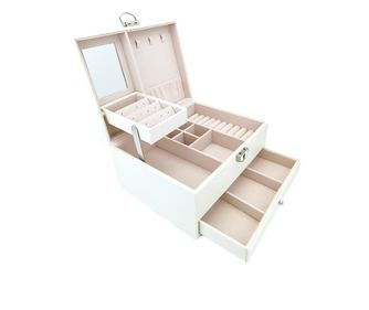 Cutie de bijuterii din piele ecologica, eleganta, cu sertar, 23cm, alb fildes, Doty