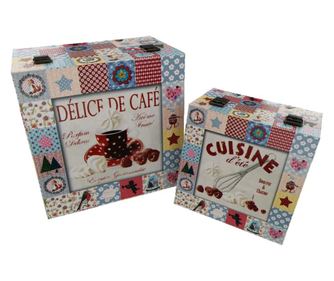 Set doua cutii din lemn, imprimeu delice de cafe, ideal pentru decor, a fi oferite cadou sau pentru depozitare