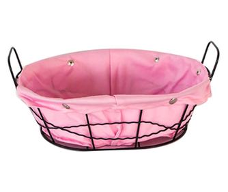 Raki cos paine oval 25x20x8 cm din metal si panza, roz