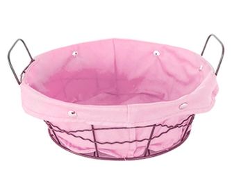 Raki cos servire paine rotund 23x8 cm din metal si panza, roz