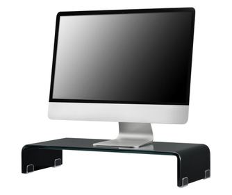 Monitor alátét monitortartó állvány üveg fényes fekete, lakkozott 70 x 30 x 13 cm [en.casa]
