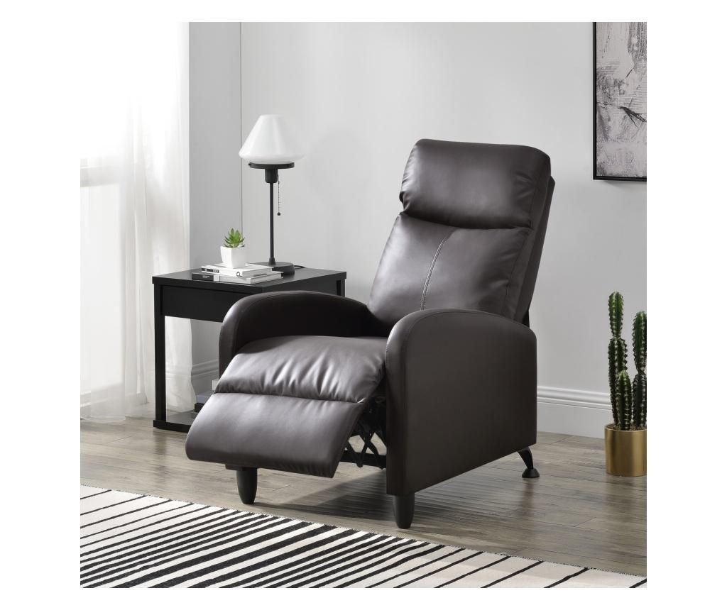 Fotoliu relaxant, fotoliu TV, fotoliu tapițat, spătar rabatabil, fotoliu extensibil, piele ecologică, maro [en.casa]