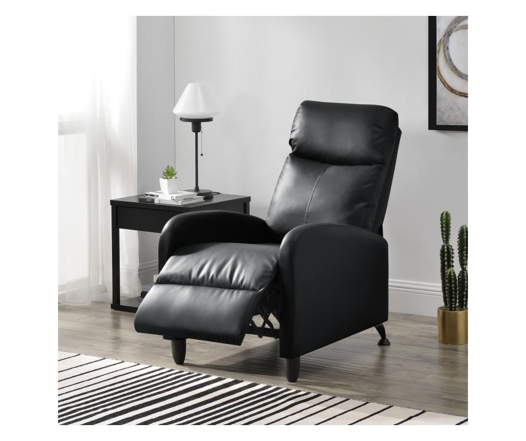 Fotoliu relaxant, fotoliu TV, fotoliu tapițat cu spătar rabatabil, recliner, piele ecologică, negru [en.casa]