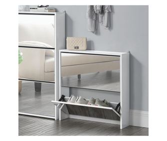 Cipőszekrény 2 tágas tárolórésszel 67 x 63 x 17cm fehér farostlemez [en.casa]