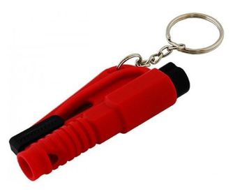 Dispozitiv tip breloc 3in1 pentru spargere geam, taiere centura, fluierat, Gonga® Rosu