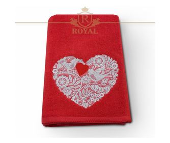 Prosop baie brodat, inima, bumbac 100%, color, 70x140cm - 600gr/mp Royal Home