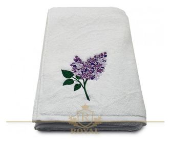 Prosop baie brodat liliac, bumbac 100%, alb, 70x140cm - 680gr/mp Royal Home