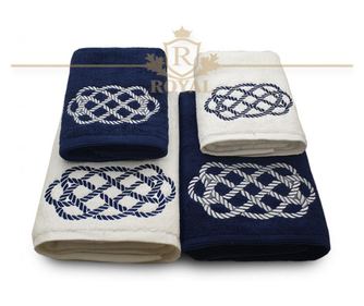 Set 4 prosoape baie brodate alb cu broderie color, model funie, bumbac 100% Royal Home
