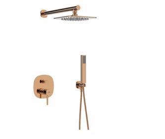 Set dus complet cu baterie incastrata gold rose, para fixa patrata, Laveo BAP 801P