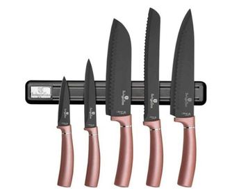 Комплект ножове с магнитна лента, 6 части, I-Rose Metallic Line, Berlinger Haus, MCT 2538, розови
