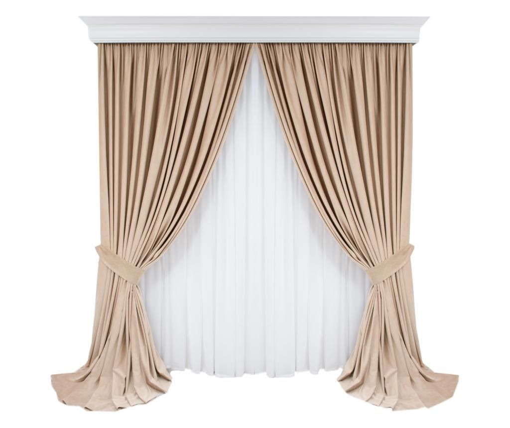 Set od 2 baršunastih zavjesa, bež boje, s trakom, poluprozirne, 200x250 cm
