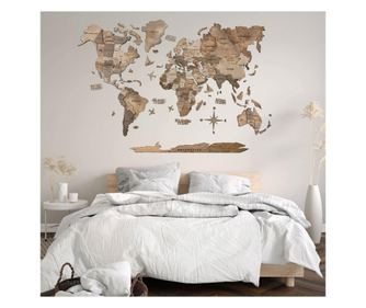 Harta lumii din lemn 3D, Enjoy the Wood – Multicolor Basic , 100 x 60 cm