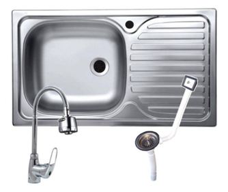 Set chiuveta blat plus baterie lebada flexibila si sifon, inox,cuva stanga, Raulconstruct, 42x76 cm,anticalcar cu izolatie
