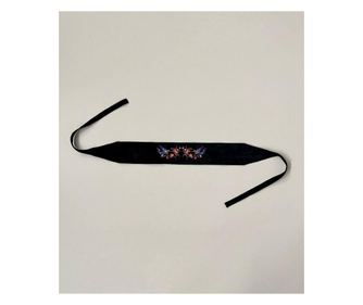 Brau din piele intoarsa neagra, brodat  circumferinta: 75 cm - 103 cm, latime 9 cm