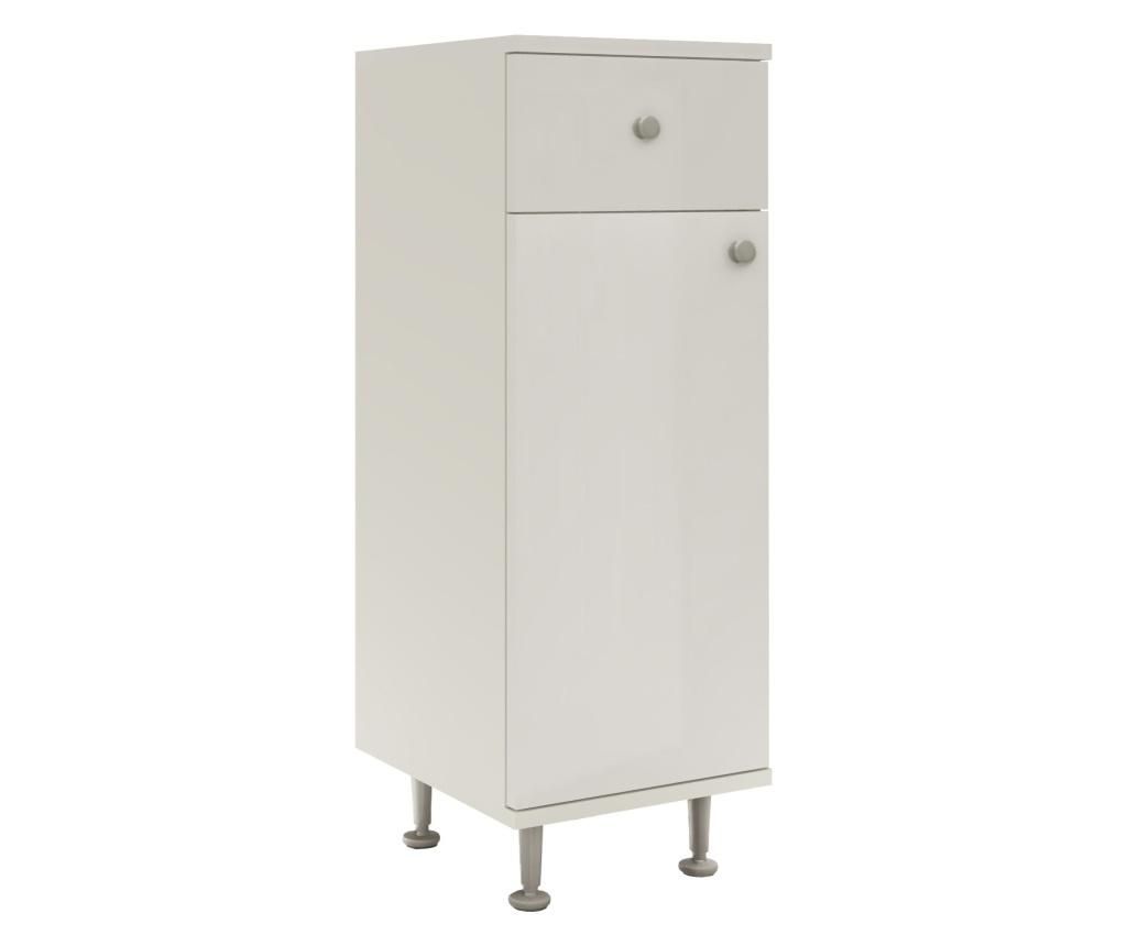 Corp Baie haaus Zaria, 1 Sertar, 1 Usa, Alb lucios/Alb, MDF, L 30 x l 35 x H 85 cm 