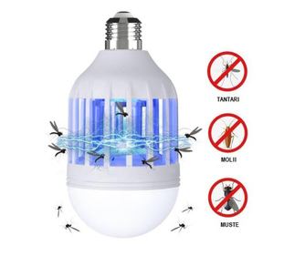 Bec LED Anti Insecte cu lumina alba naturala puternica 15W - Bec 2in1 Cu Lampa UV Impotriva Insectelor